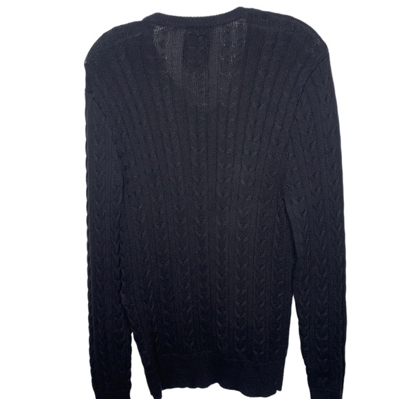 Express Mens Size M Cable Knit Sweater V-Neck Black - Picture 2 of 6